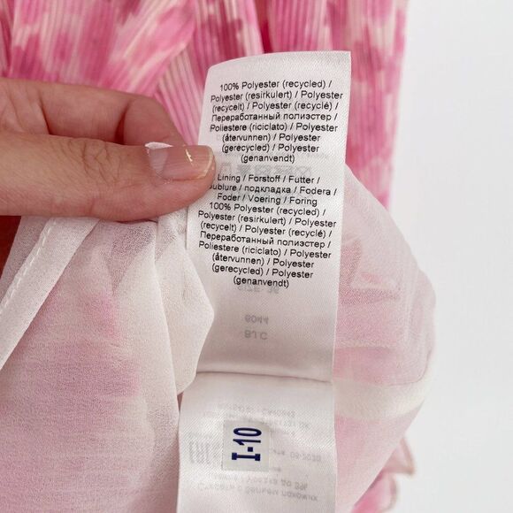 Ganni Floral Print Plisse Balloon Sleeve Georgette Blouse Floral Pink 36 US 0 - Picture 9 of 9